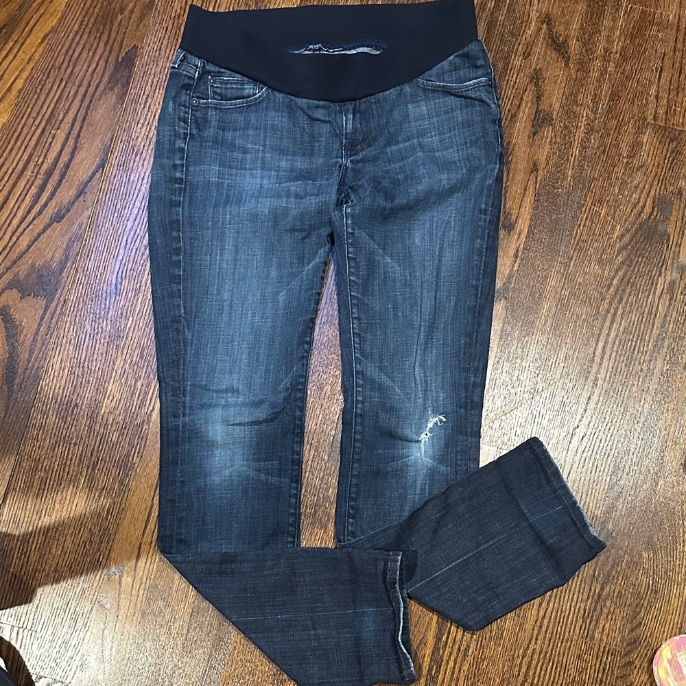 7 For All Mankind MATERNITY stylish Dark Blue Ripped Jeans